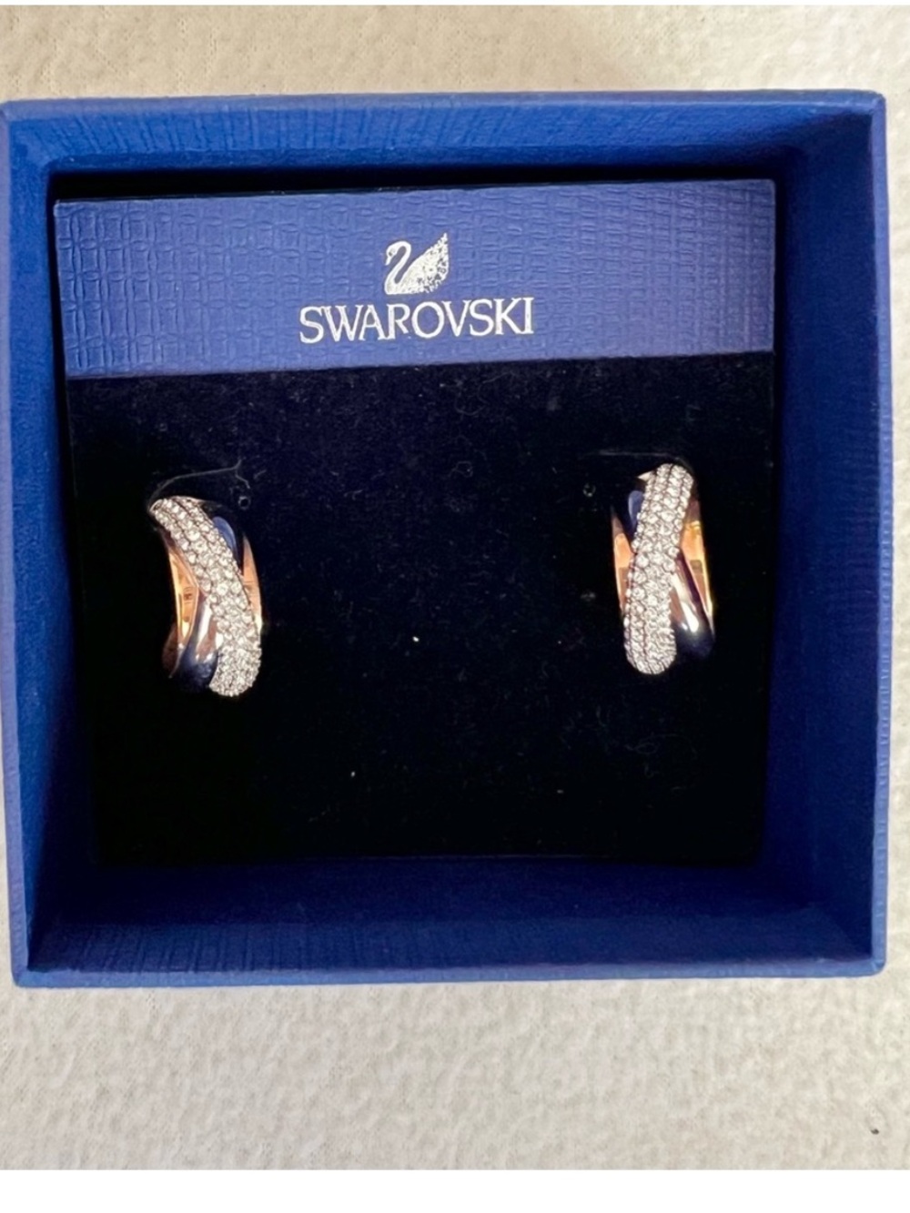 Swarovski Two-Tone Rose Gold and Silver Crystal Hoop Earrings